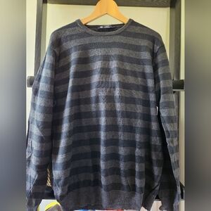 J. Crew Men's Large Cotton and Cashmere Blend Black and Gray Striped Sweater